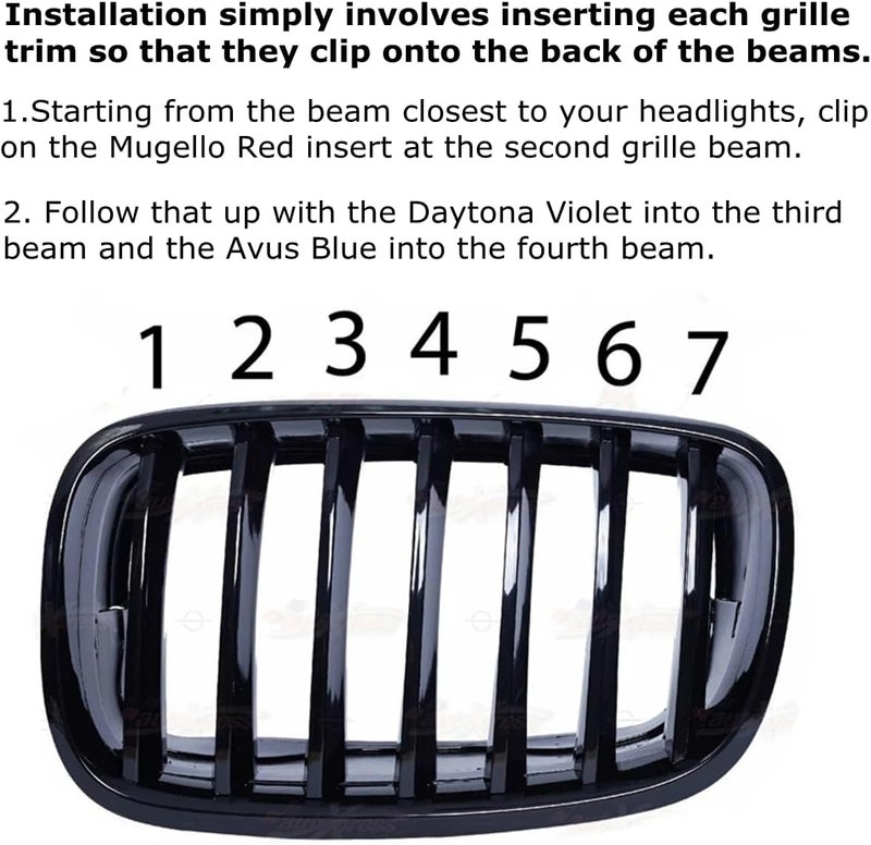 Goodream Tricolored Grille Insert Trims Compatible With BMW 2003-2006 E53 X5 7-Beams Center Kidney Grill - Image 5
